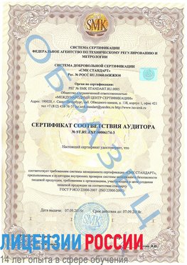 Образец сертификата соответствия аудитора №ST.RU.EXP.00006174-3 Волоконовка Сертификат ISO 22000